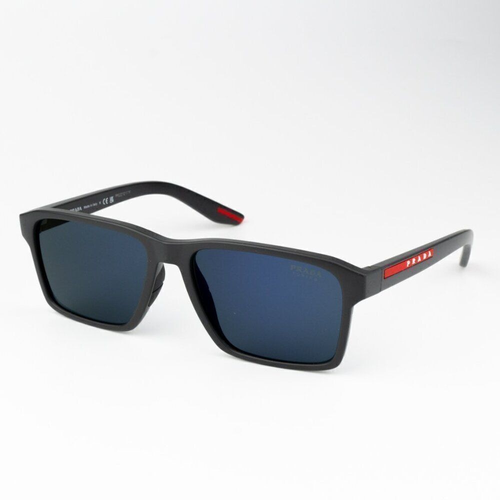 NEW Prada Linea Rossa PS05YS UFK05U Grey Rubber Blue Rectangle Unisex Sunglasses